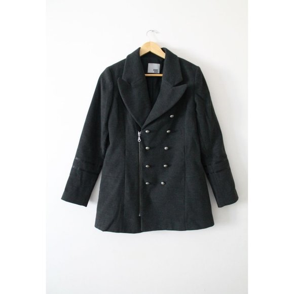 Anine Bing Military Zip Up Coat with Silver Buttons in Charcoal Size Medium - Picture 2 of 6
